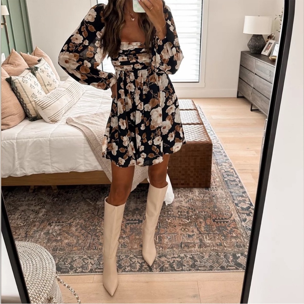 Abercrombie & Fitch Emerson Balloon Sleeve Mini Dress Black Floral